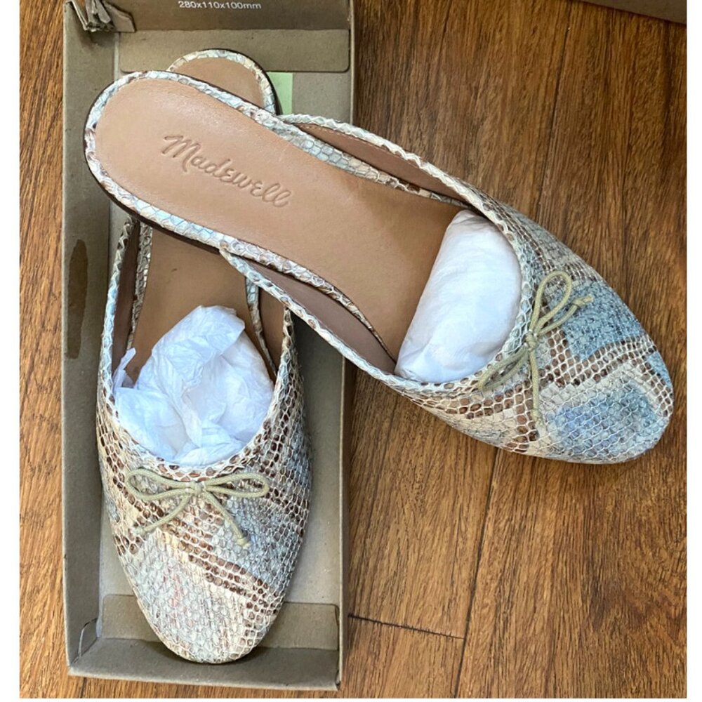NWB Madewell Women's The Adelle Mule in Snake Embossed Leather Feather Blue 8